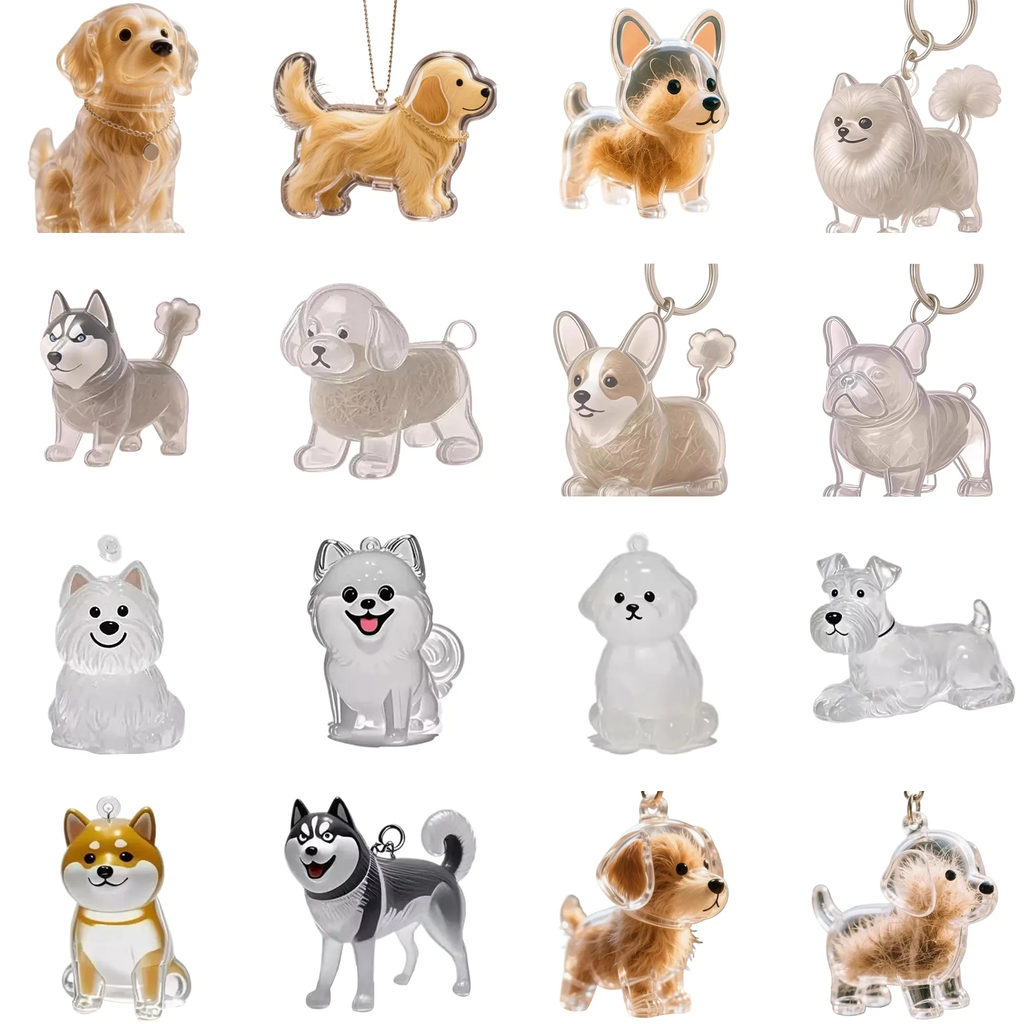 Chaveiro de cabelo para animais de estimação, pele de cachorro para preencher com chaveiro, acessórios de lembrança, cápsula, pingente, saco de armazenamento, lembrança, poodle, decoração de casa para animais de estimação