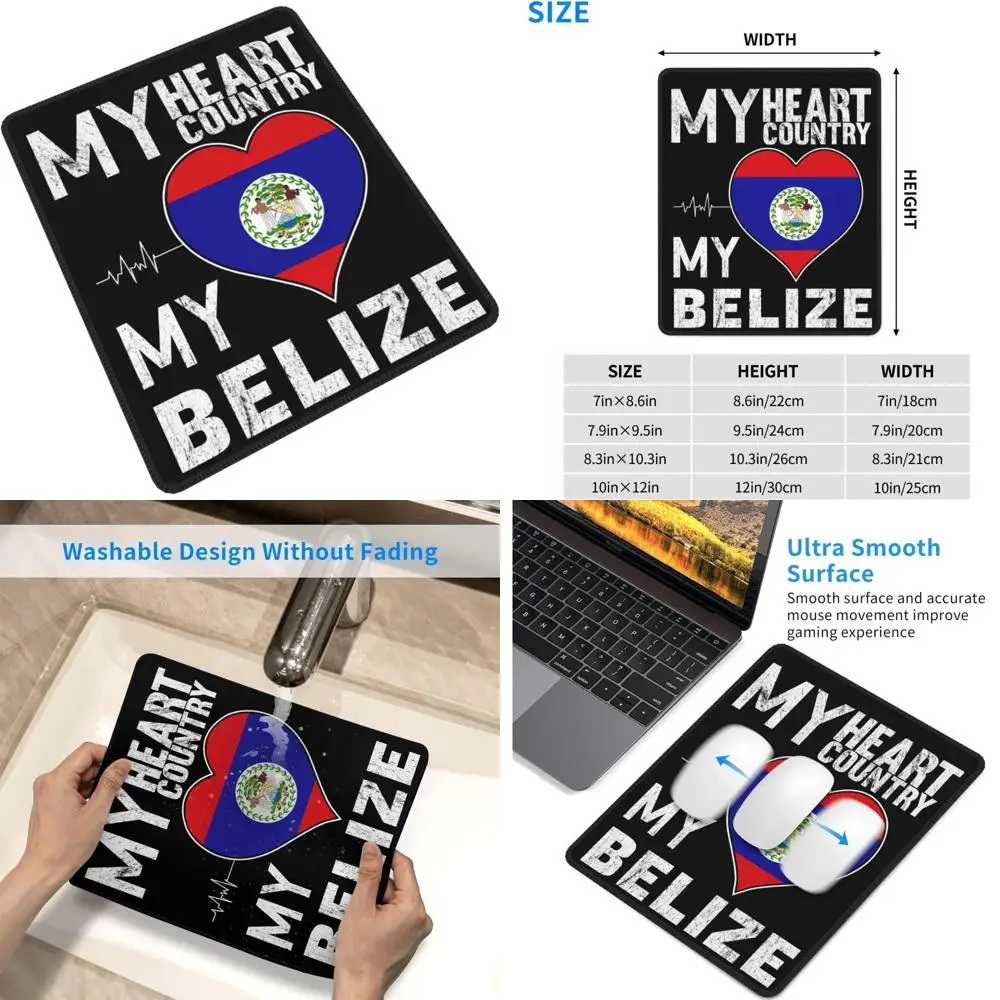 

Belize Heart Flag Mouse Pad - 7x8.6 inches, Durable Stitched Edges, Anti-Slip Rubber Base for Gaming and Office Use