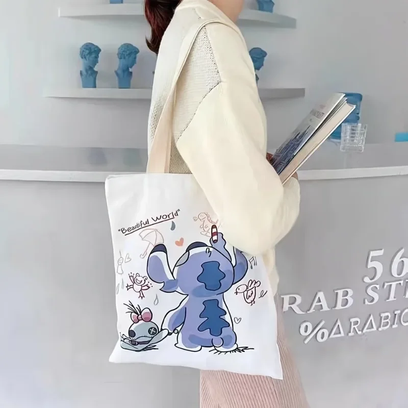 Большая сумка с принтом Disney Stitch, сумка через плечо большой вместимости, женская повседневная сумка для работы, школы, покупок