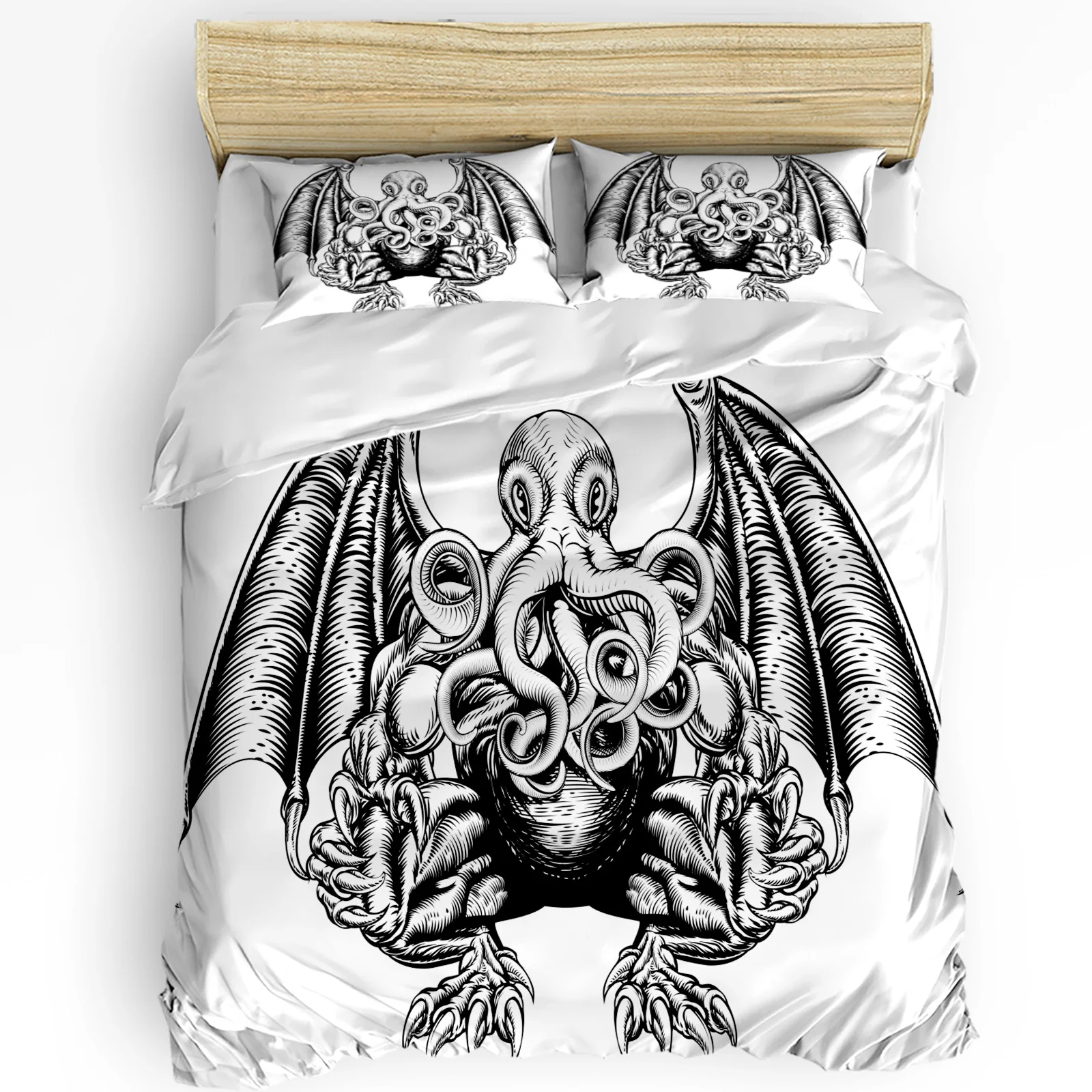 

Cthulhu Monster Octopus Black And White Duvet Cover 3pcs Bedding Set Home Textile Quilt Cover Pillowcases Bedding Set No Sheet