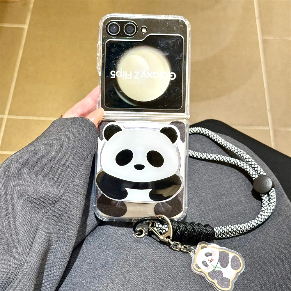 Panda Transparent Magnetic Case For Samsung Galaxy Z Flip6 Zflip7 Flip5 ZFlip 7FE 6 3 4 for Magsafe Wireless Charge PC Cover