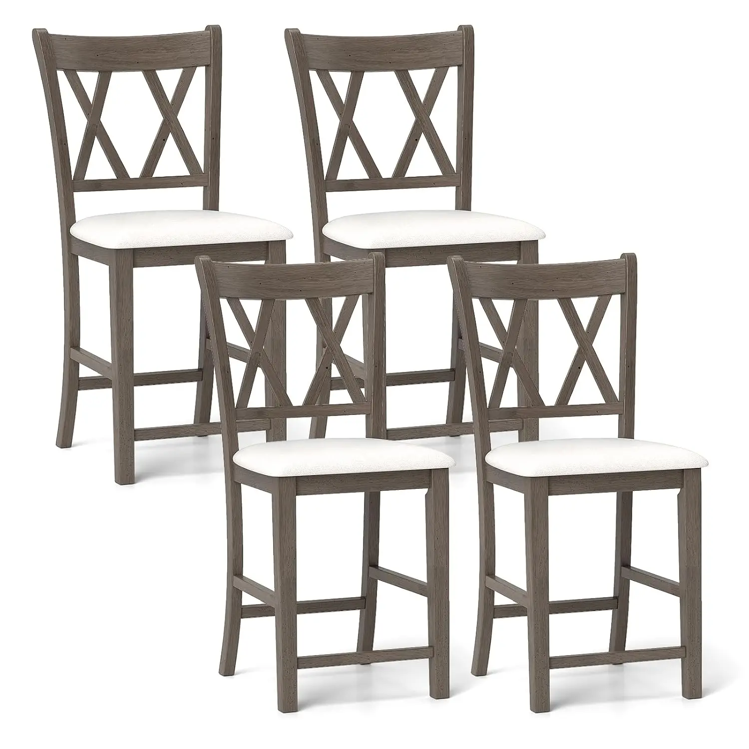 

Wood Bar Stools Set of 4, 24" Counter Height Bar Stools w/Cross Back & Linen Fabric Upholstered Seat, Modern, Customized