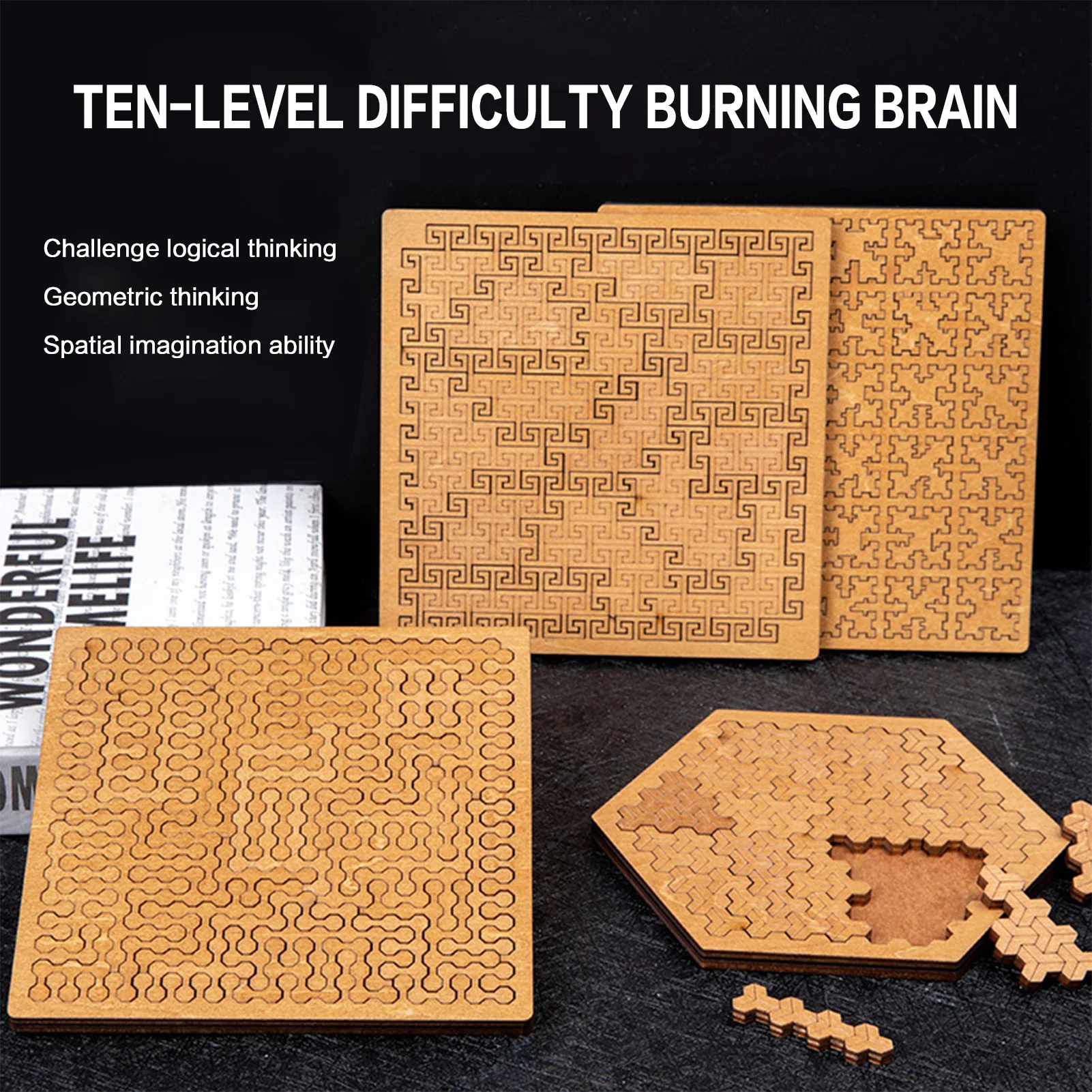 Quebra-cabeça de madeira brinquedos cérebro teaser lógica geometria jogo educativo para adultos e crianças brinquedos de alívio do estresse