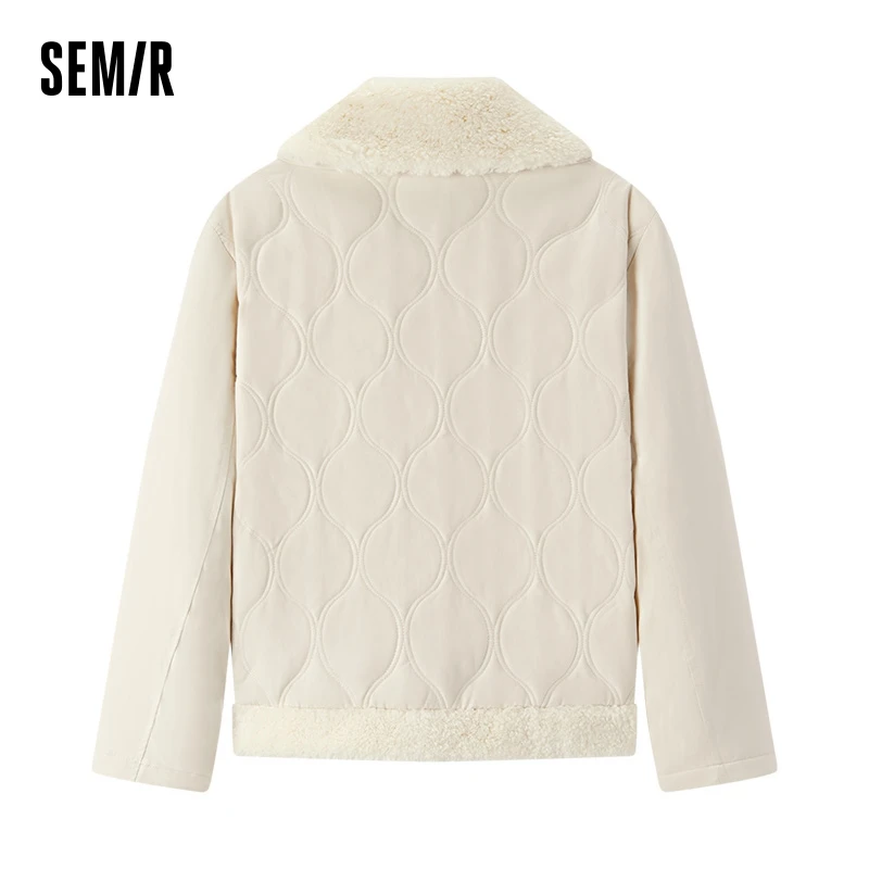 Semir Cotton-Padded Jacket Women Patchwork Plush Lapel Gentle Versatile 2024 New Winter Loose Cotton-Padded Coat Retro Style