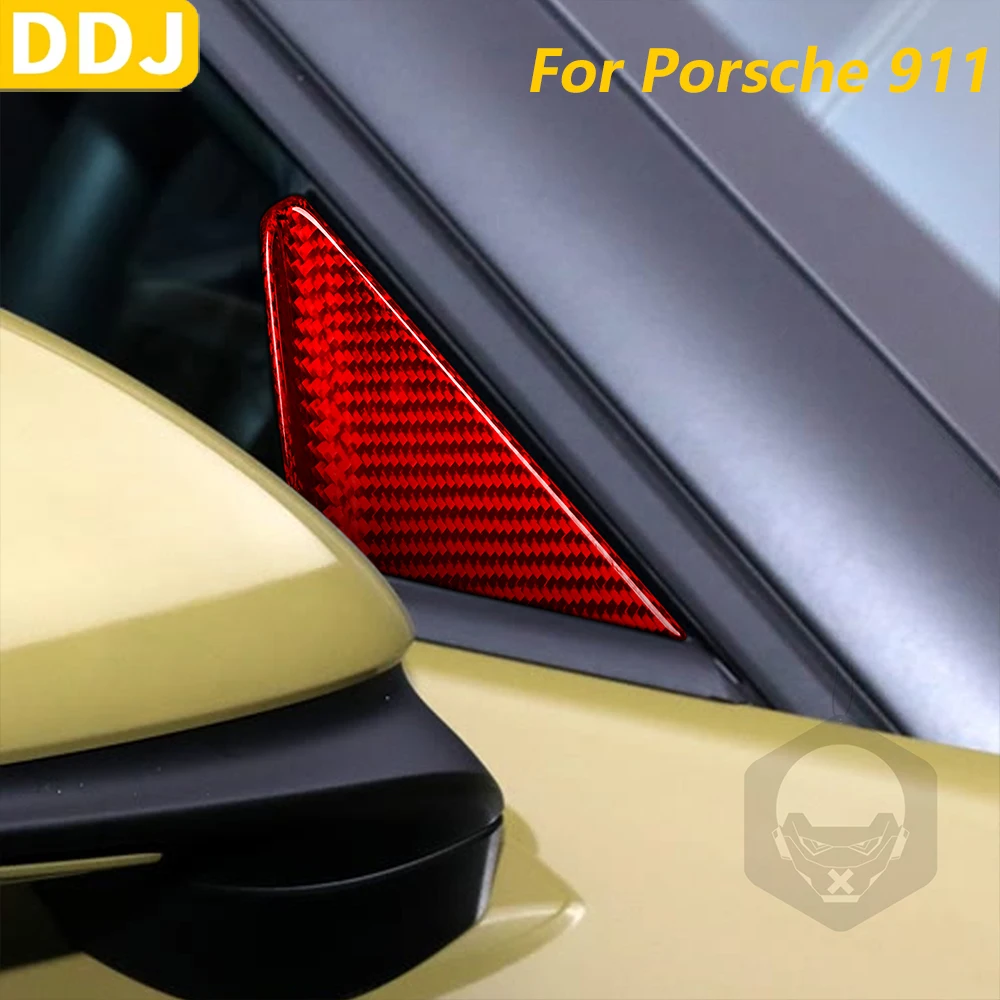 

Для Porsche 911 992 2020-2025 настоящее красное углеродное волокно, внешняя дверь, спойлер на стойку, панель, накладка, модификация автомобильных аксессуаров