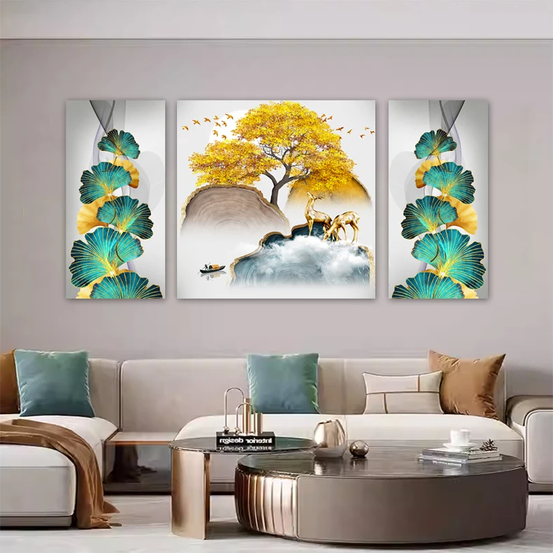 Rich Tree Elk Posters and Prints Abstract Ginkgo Canvas Painting Modern Home Decoration Wall Picture For Living Room No Frame