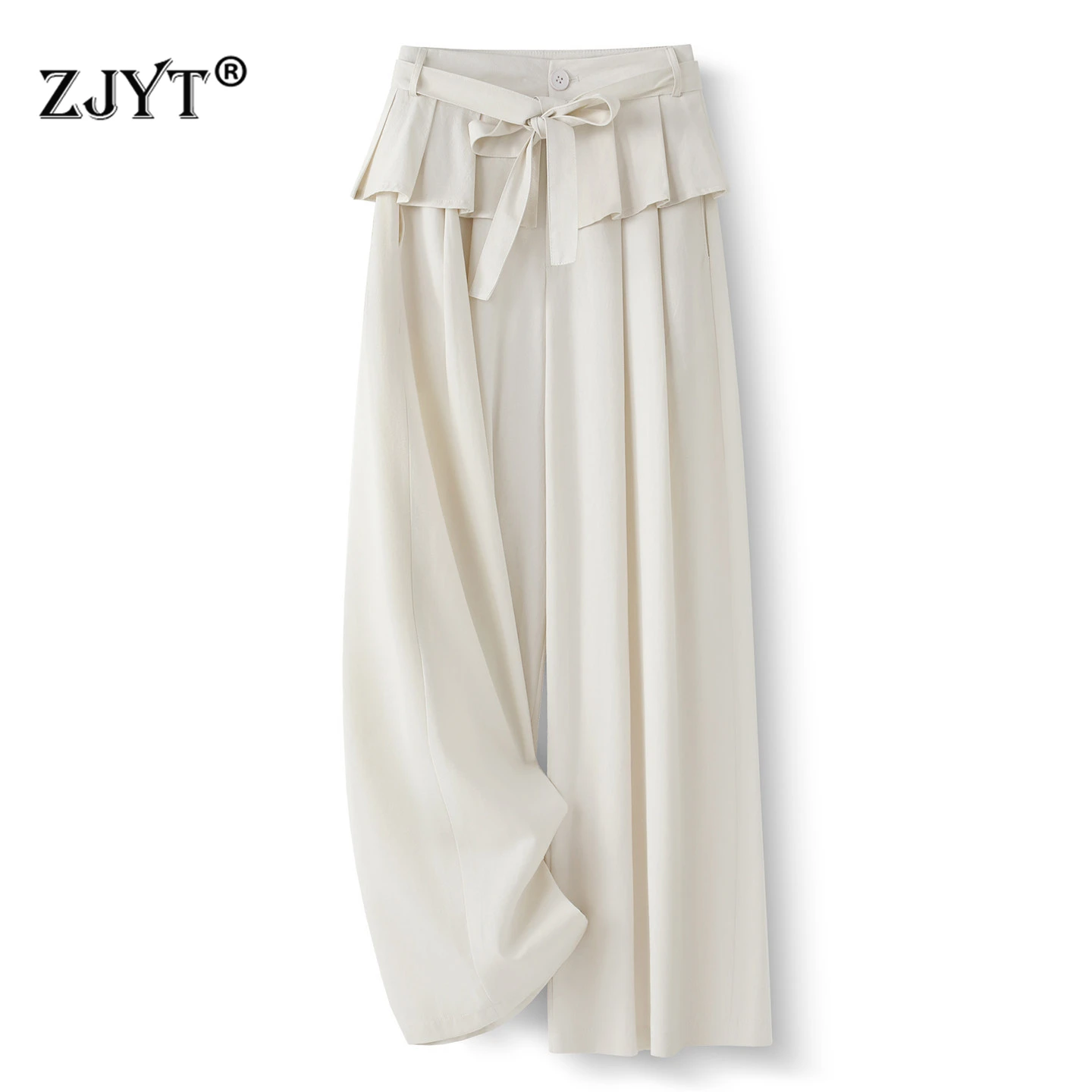 ZJYT Summer Women's Pants and Trousers White Elegant Fashion 2026 New Solid Casual Bottoms Wide Leg Pants Commuting Office Lady