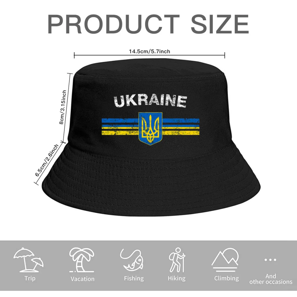 Ukrainian Emblem Ukraine Flag  Unisex Bucket Hat Beach Washable Thick Panama Cap Visor Sun Hats Fisherman Caps