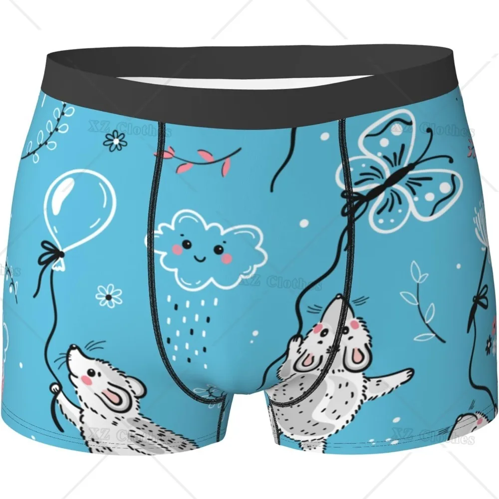 Animal Mouse Butterfly Blue Men's Funny Underwear Boxer Briefs Slight Elasticity Male Shorts, Novelty Stylish Gift for Men