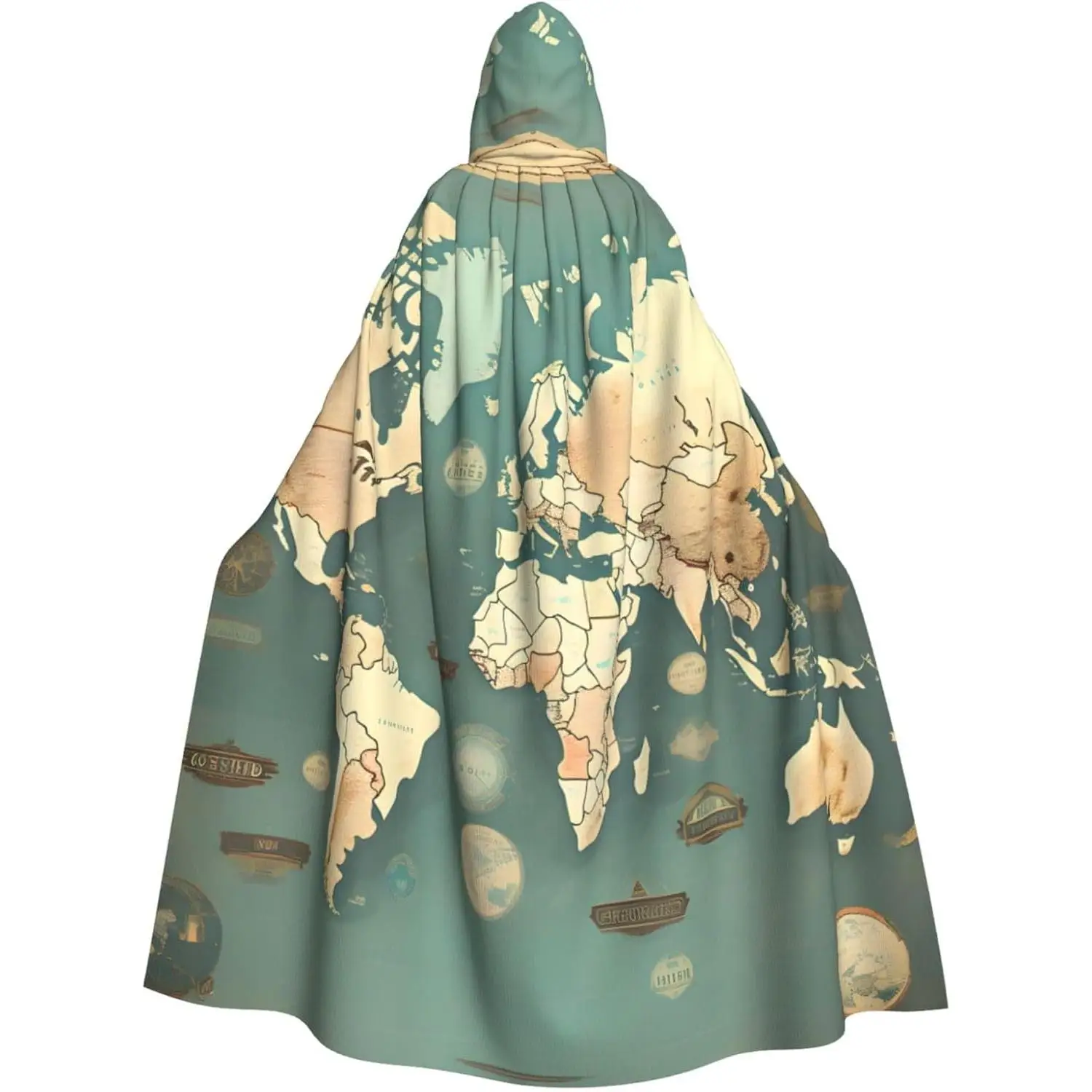 

World Map Retro Print Adults Hooded Cloak With Halloween Christmas Witch Cape Robe Costume Party