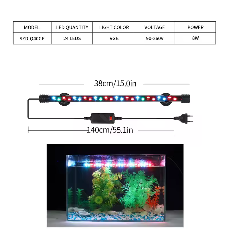 90-260V Aquarium Light LED Waterproof Fish Tank Clip Light Underwater Decor Lighting Submersible Lamp Plant Grow Lamp 18-58 CM - Image 10