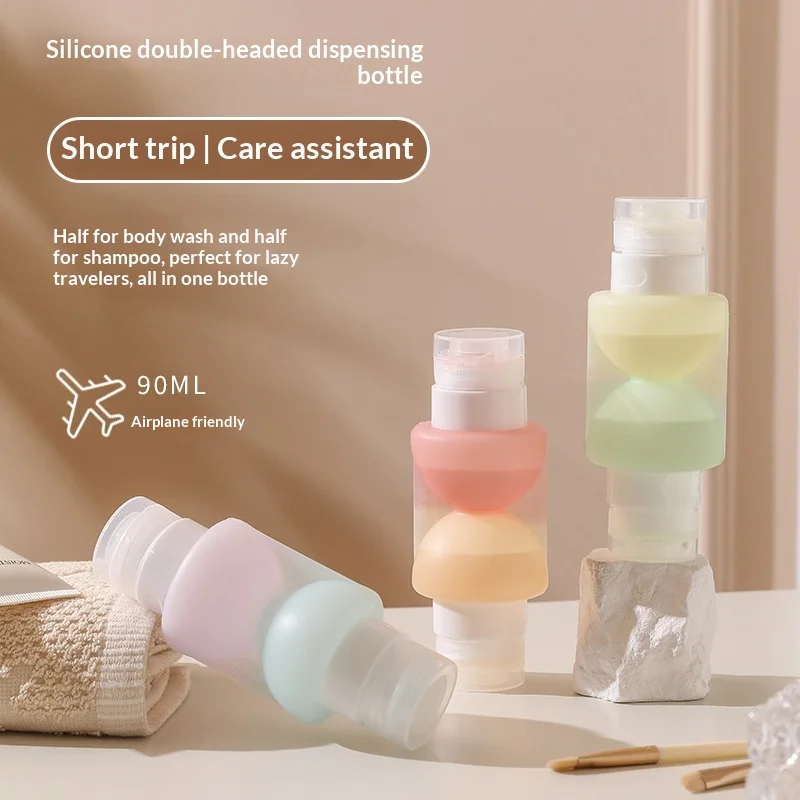 

Dual-Head Squeeze Bottles for Travel - Refillable Leakproof Silicone Containers, Thick Wall Design for Shampoo,Conditioner