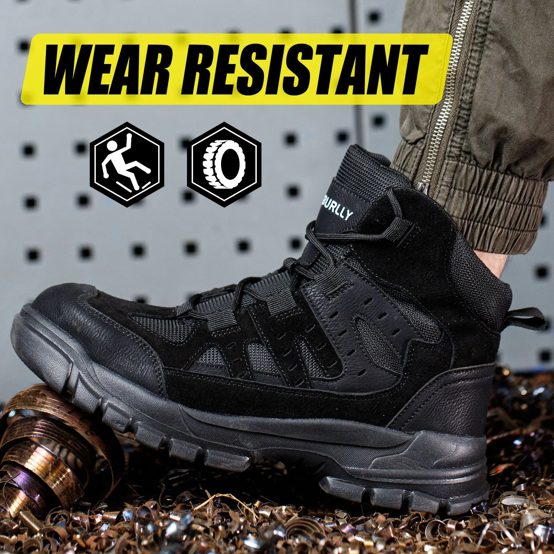 고품질 안전화, 충격 방지 안전화, 냄새 방지 작업용 스틸 토 신발, 하이탑 작업화, 펑크 방지 방수