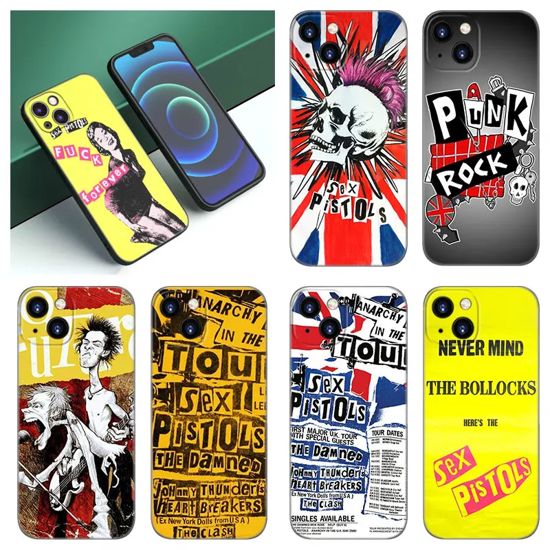 Punk rock Sex Pistols band Phone Case For Apple iPhone 12 13 Mini 11 14 15 Pro XS Max 7 8 Plus X XR SE 2020 2022 Black Case