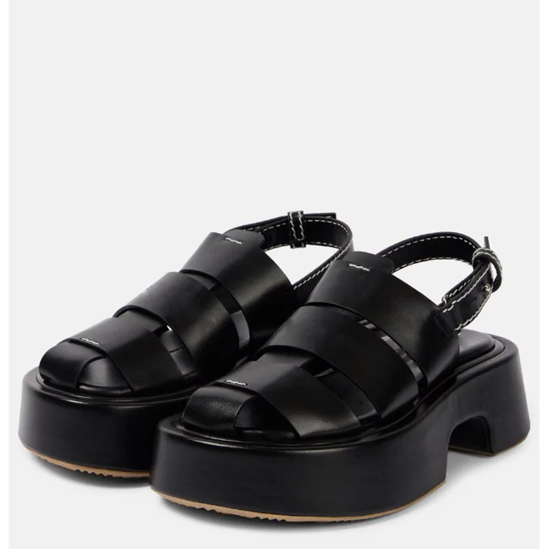 

Рыбацкая обувь на платформе с закрытым носком и толстой подошвой, большие размеры, удобные сандалии-мулы из мягкой кожи на высоком каблуке с ремешком сзади, сандалии Sandalias