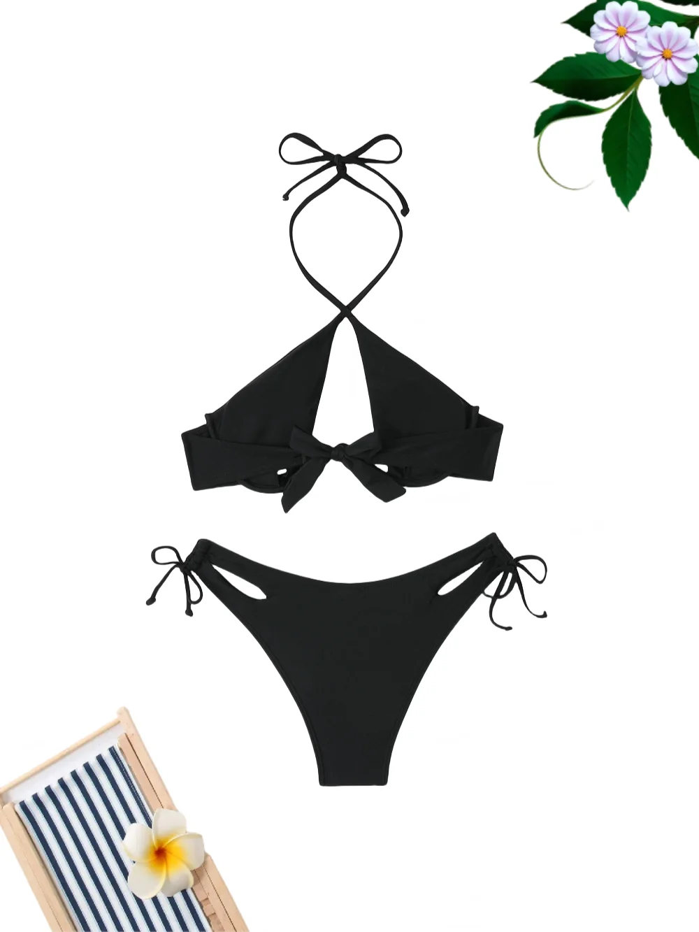 Women\'s Sexy Swimsuit 2024 Split Two Piece Set Push Up Halter Swimsuit High Waist Hollow Triangle Bikini Summer Beach Swimsuit