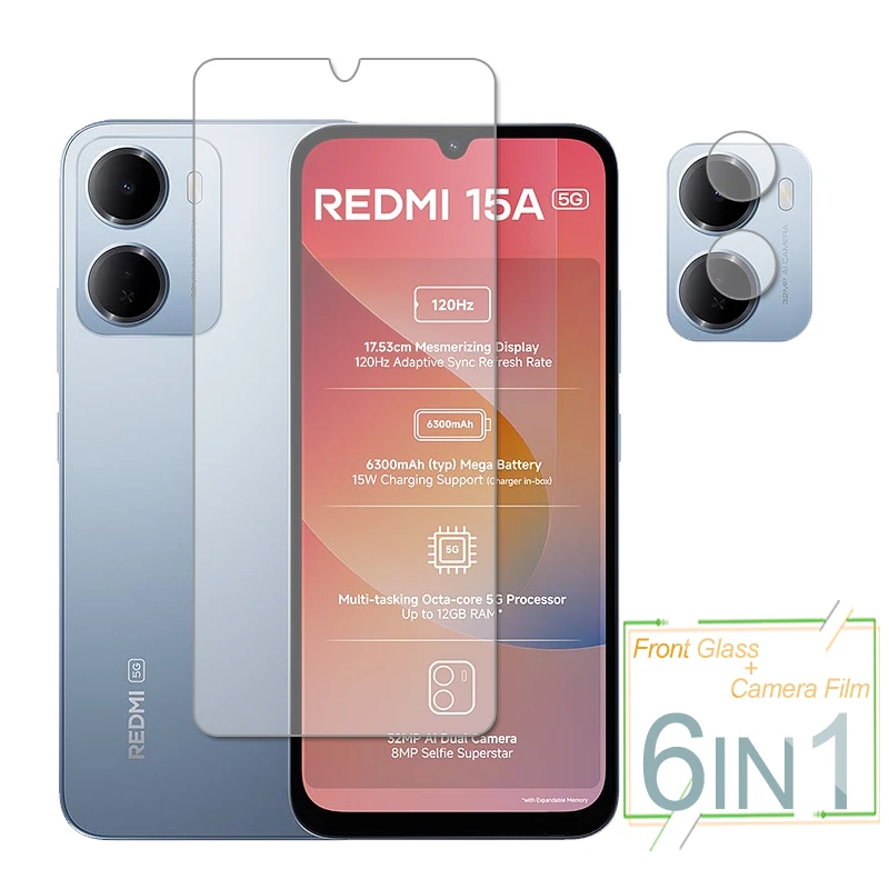 

For Xiaomi Redmi 15a Glass Xiaomi Redmi 15a Screen Protector Protective Tempered Glass Phone Rear Camera Lens Film For Redmi 15a