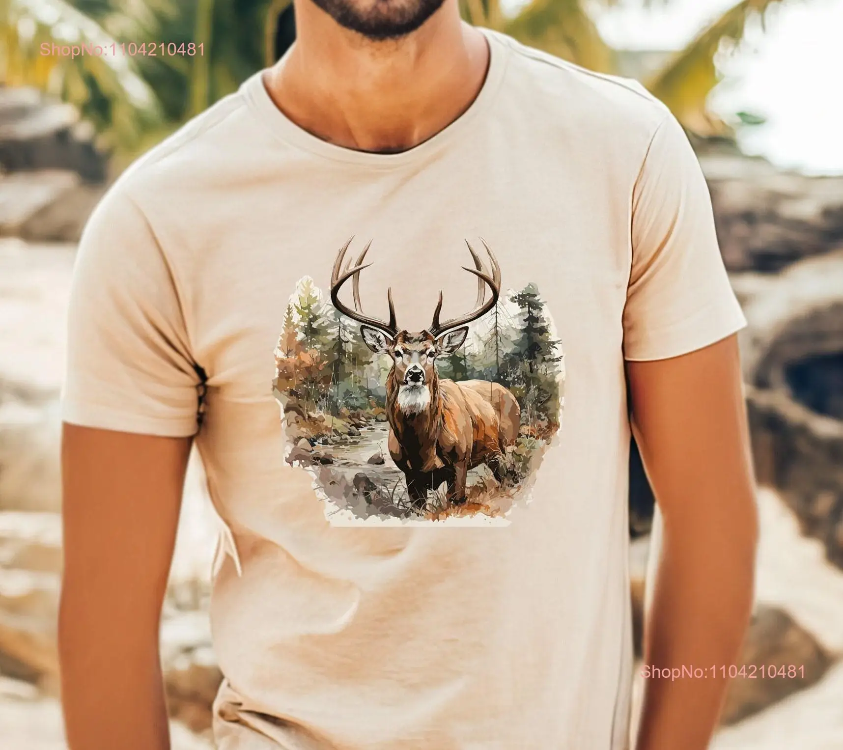 Whitetail Watercolor magnificent Buck Heavy Cotton T Shirt long or short sleeves