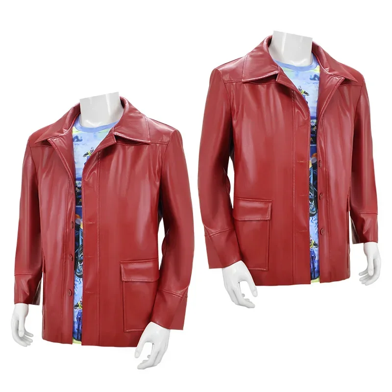 

Fight Club Tyler Jacket Cosplay Costume Movie Durden Leather Coat with Shirt Glasses Halloween Carnival Party Suit Man