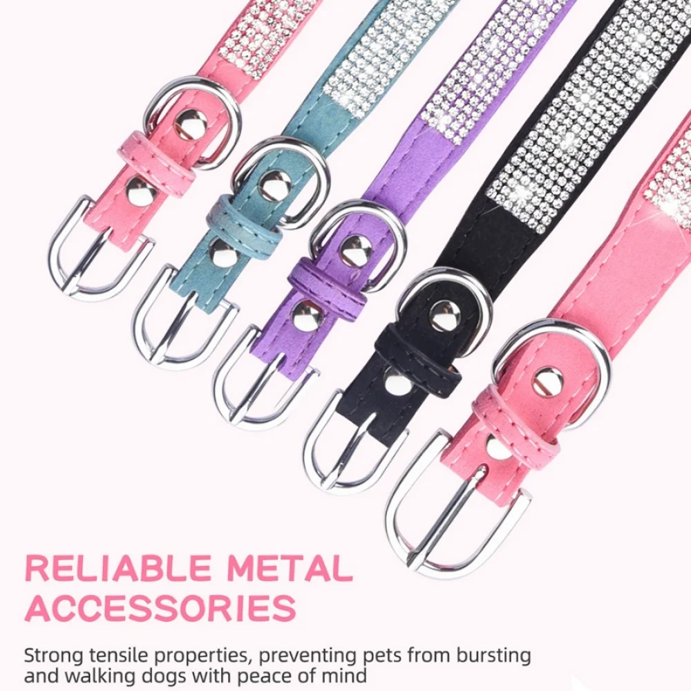 Glitzerndes Strass-Hundehalsband aus weichem Wildleder-Mikrofaser, langlebig und bequem für kleine und mittelgroße Hunde, Katzen, Welpen und Kätzchen – Detail 6