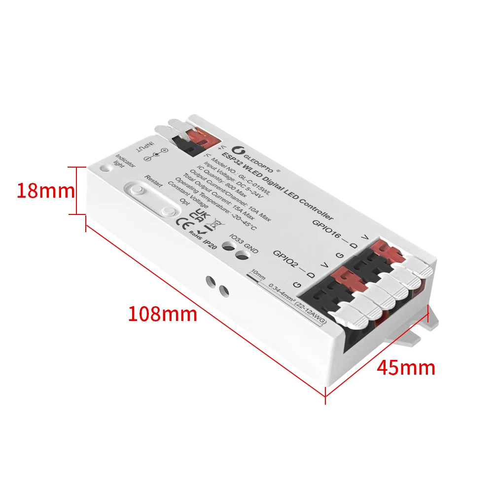 ESP32 WLED LED Controller Dynamic RGB IC IO33 DIY App Easy Wiring WS2811 WS2812 SK6812 TM1814 WS2813 WS2815 Strip Light