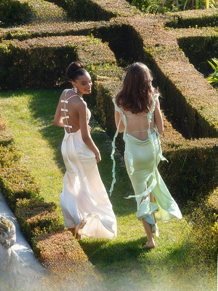 

Nana Jacqueline Ele Bal Strap Dr Women's New Sle Vaion Wind Long Dr Wave Draped Neline Spring 2023