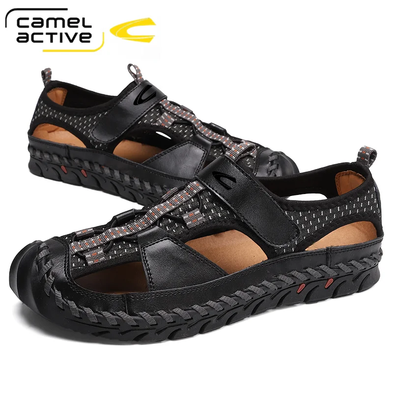 Camel Active New Men\'s Shoes Genuine Leather Sandals Men Natural Cowhide Leather Casual Shoes Beach Outdoor Non-slip Shoes