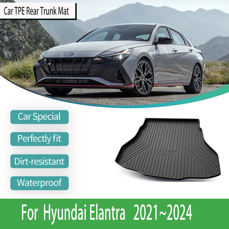 

For Hyundai Elantra Avante i30 Sedan CN7 2021~2024 Car Rear Trunk Mats TPE Anti-Dirty Protection Automobile Interior Accessories