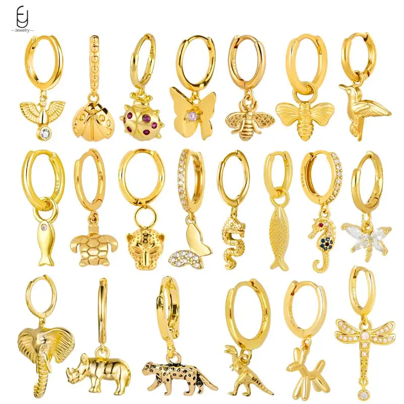 925 Sterling Silver Needle Animal Pendant Hoop Earrings for Women Cute Insect/Fish/Tortoise Earrings Party Fashion Jewelry Gifts