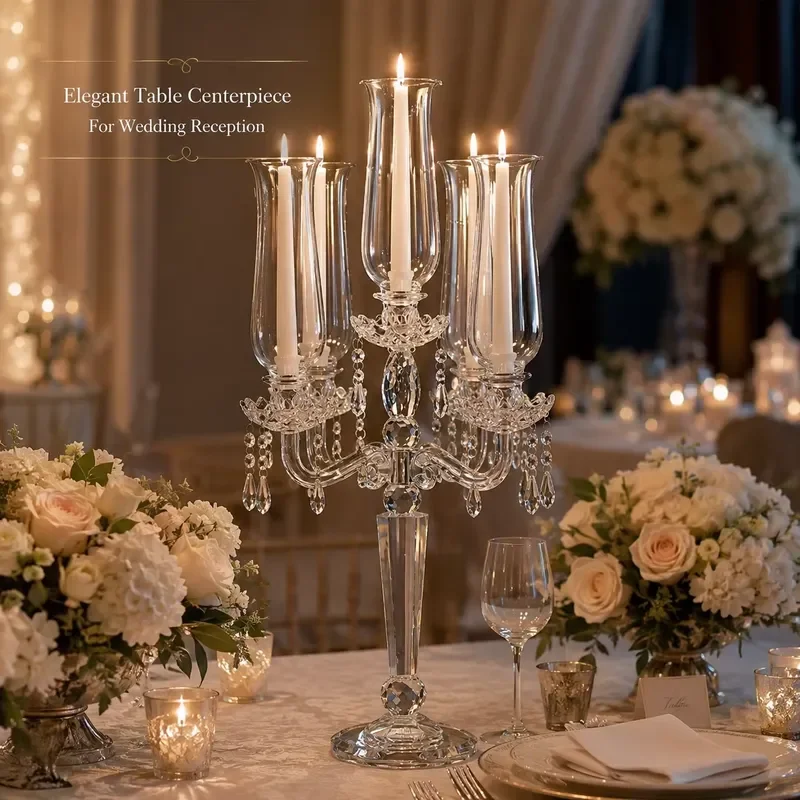 Luxury 5 Arm Crystal Candelabra Centerpiece for Wedding Table Modern Elegant Candle Holder Stand Home Dining Room Decor