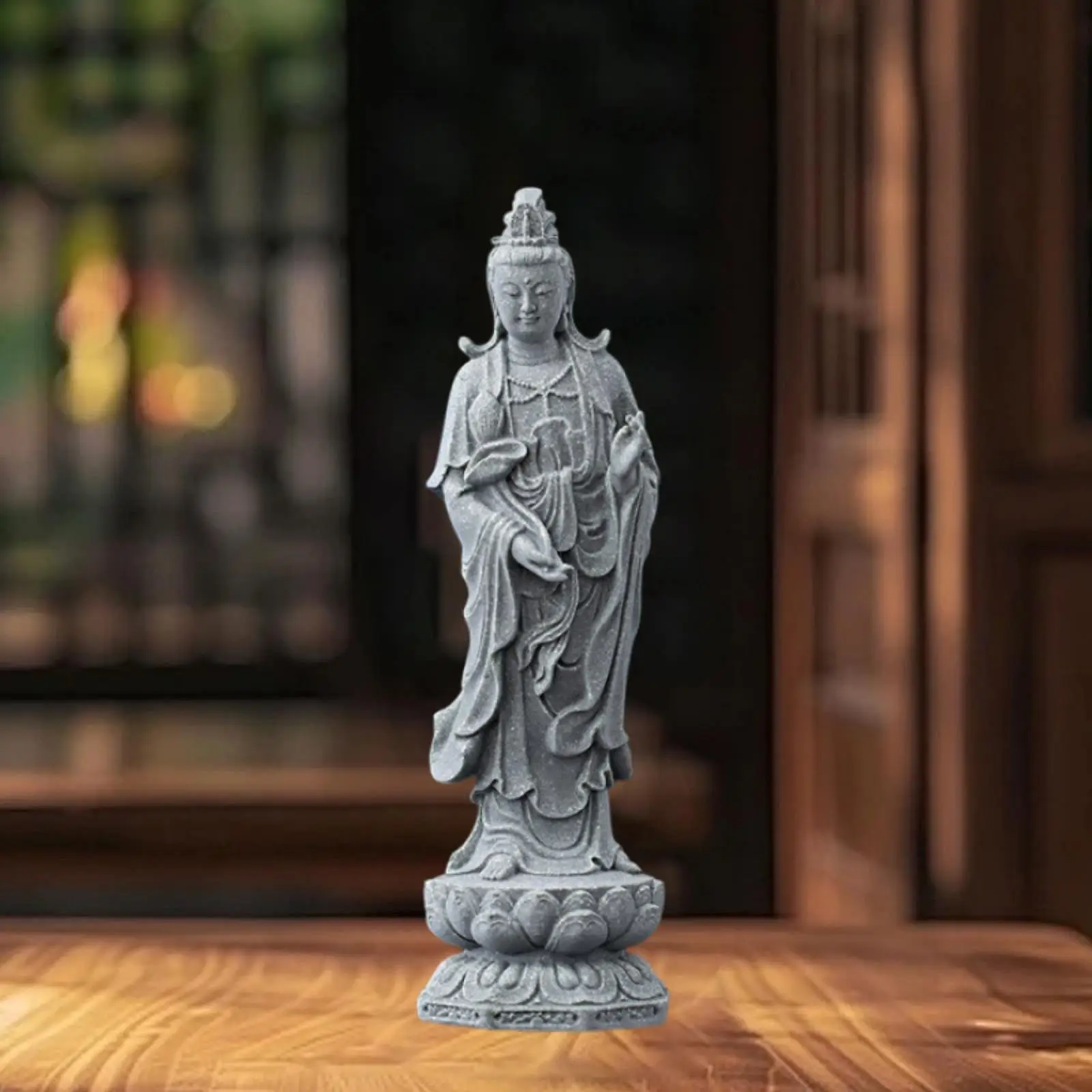 

Guan Yin Statue Ornament Buddhist Decoration Artwork Traditional Accessories for Bookshelf Housewarming Desk Living Room Office