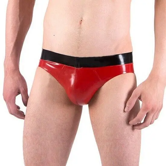 100% Latex Rubber Schwarz&Rot Triangle Low waist Shorts Pants Briefs 0.4mm S-XXL Christmas