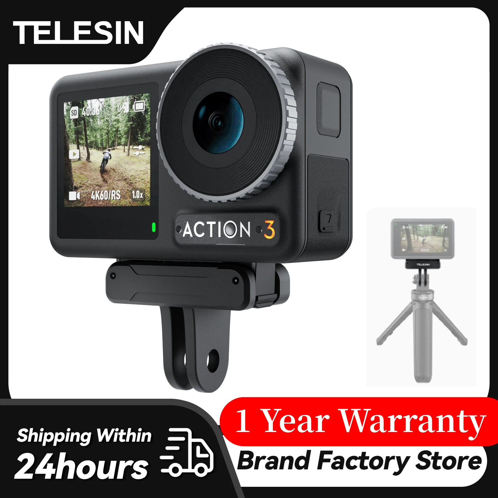 TELESIN For DJI Action 5pro Magnetic Two Claw Adapter 1/4 Thread Universal Port For DJI OSMO Action 3 4 5Pro Camera Accessories