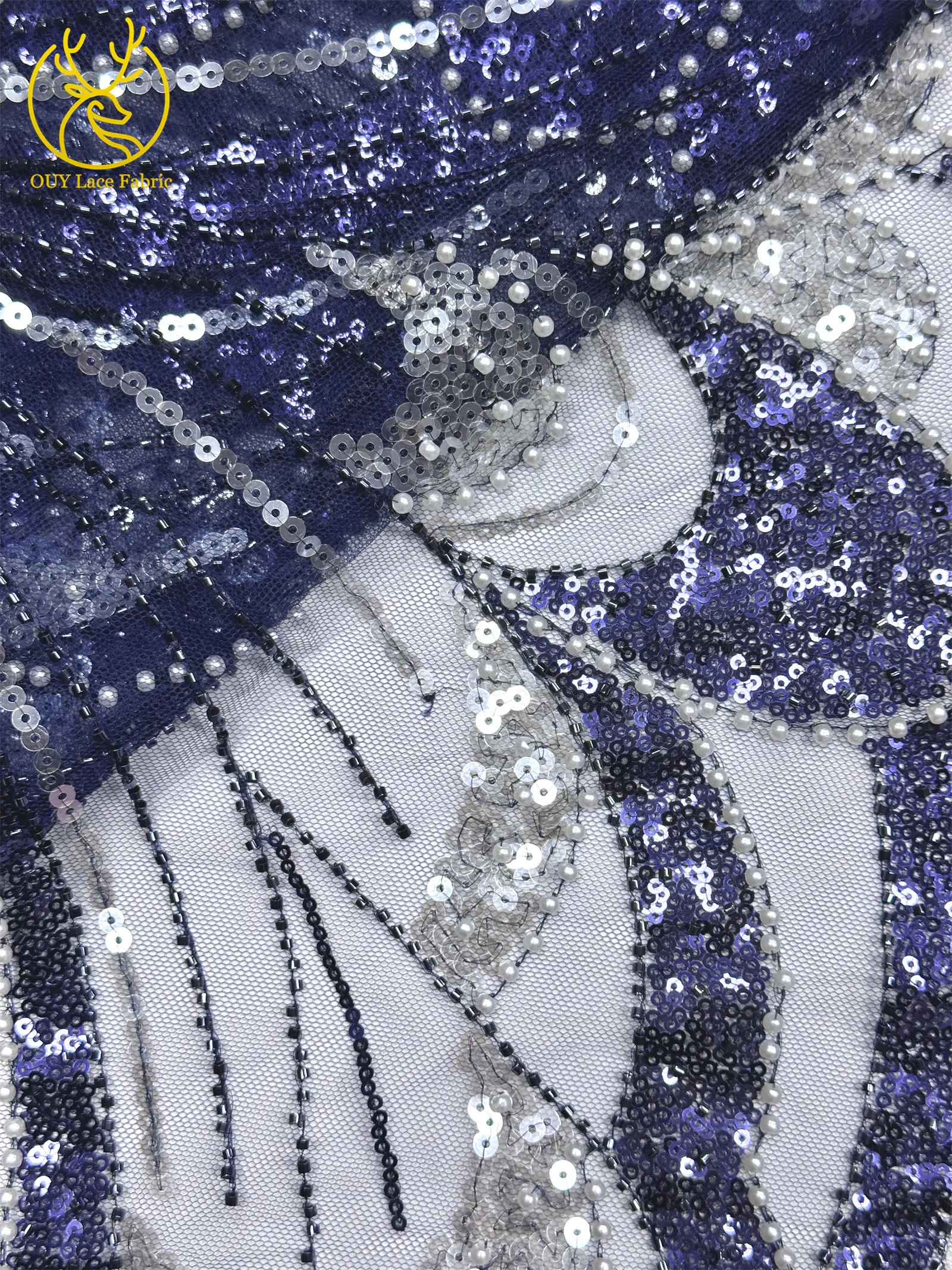 2026 Afrikanischer handgefertigter Perlen-Pailletten-Stickerei-Spitzenstoff, hochwertiges französisches nigerianisches Braut-Mesh für Hochzeiten, DIY-Näharbeiten, 5Y – Detail 25