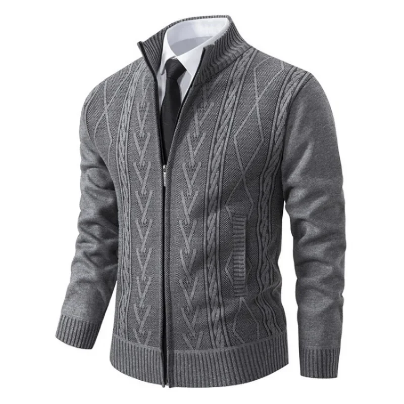 2024 Autumn and Winter New Cashmere Padded Warm Casual Men's Knitted Sweater Coat