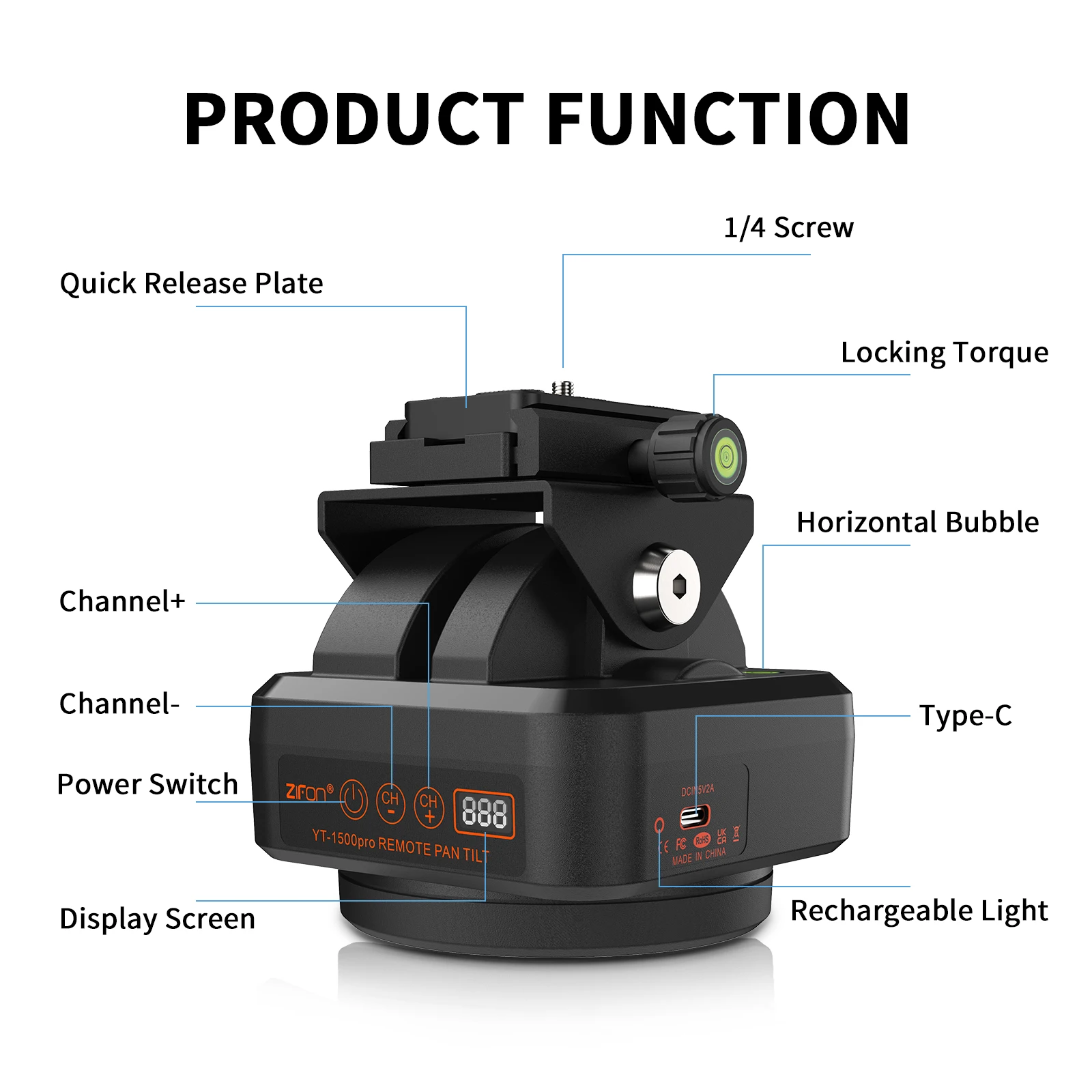 ZF YT1500Pro Wireless Remote Photography Gyrotron IP65 Waterproof Splashproof Ideal for Outdoor Photography
