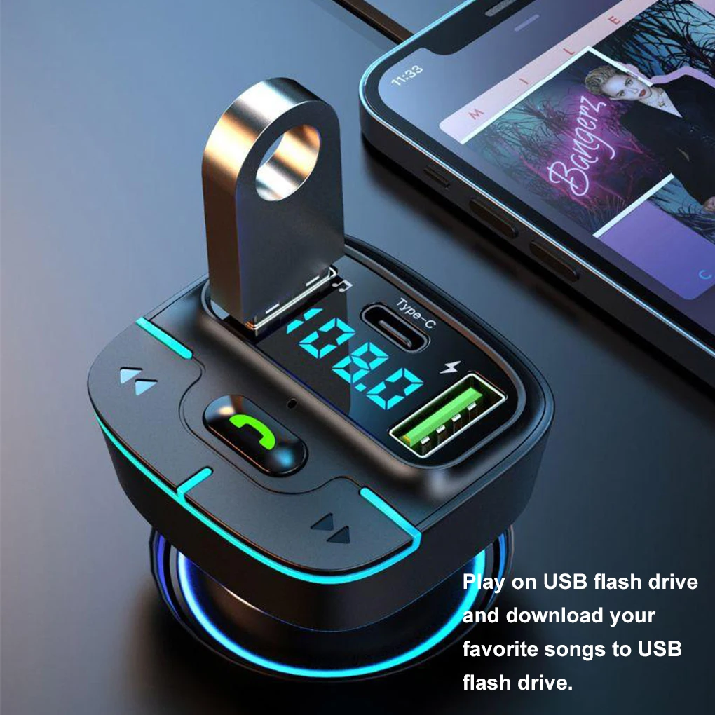 Car Charger Fast Charging With Built-in Microphone support for MP3/WMA/WAV/FLAC/APE Music Decoding Formats Wireless Car Kit