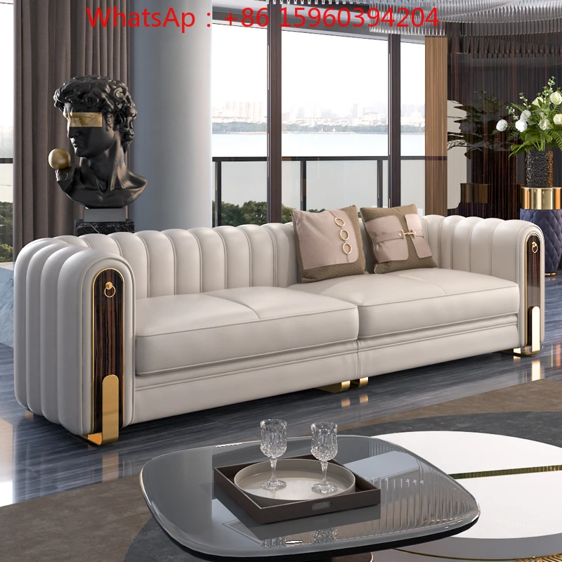 Custom modern simple light luxury villa leather sofa Europe and the United States Hong Kong styl living room solid wood furnitur