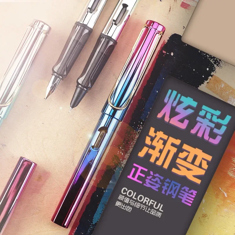 A 30PCS New Plastic Electroplated Gradient Pen Student Office Calligraphy Training Class Writing Pen