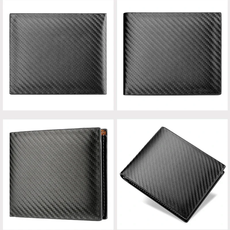 New Carbon Fiber Short Wallet Men\'s Card Bag Integrated Zipper Change Bag Holder Business Men\'s Short Wallet carteras para mujer