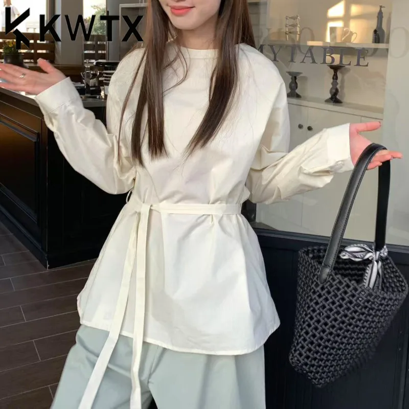 

KWTX Women's Long Sleeve Pleated Blouse Drawstring Waist Chic Slim Fit Casual Comfy Light Luxury Elegant Spring Summer 2025