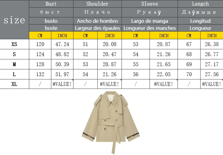 Damen 2026 Neue Modekollektion Khaki Eleganter Doppelreihiger Gürtel-Trenchcoat mit Schulterklappen Kurzer Windbreaker Damen-Oberbekleidung – Detail 1