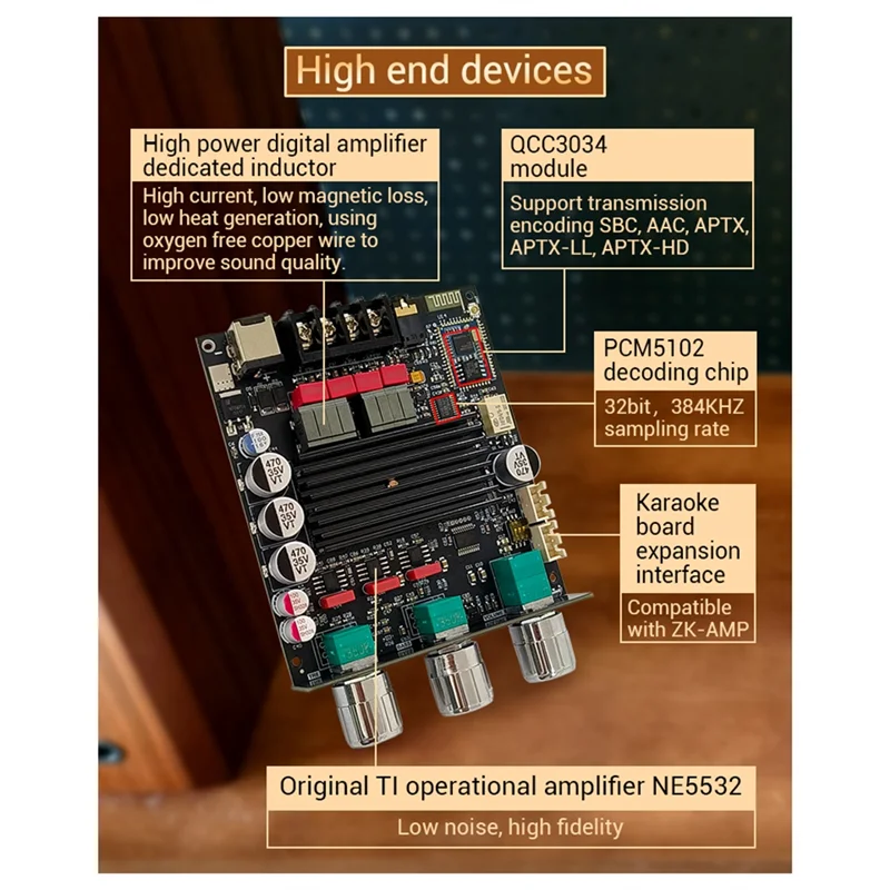 FEDI-ZK-1002Q QCC3034 + TPA3116 Плата цифрового усилителя Bluetooth 2,0 канала APTX Модуль аудиоусилителя без потерь 2X 100 Вт