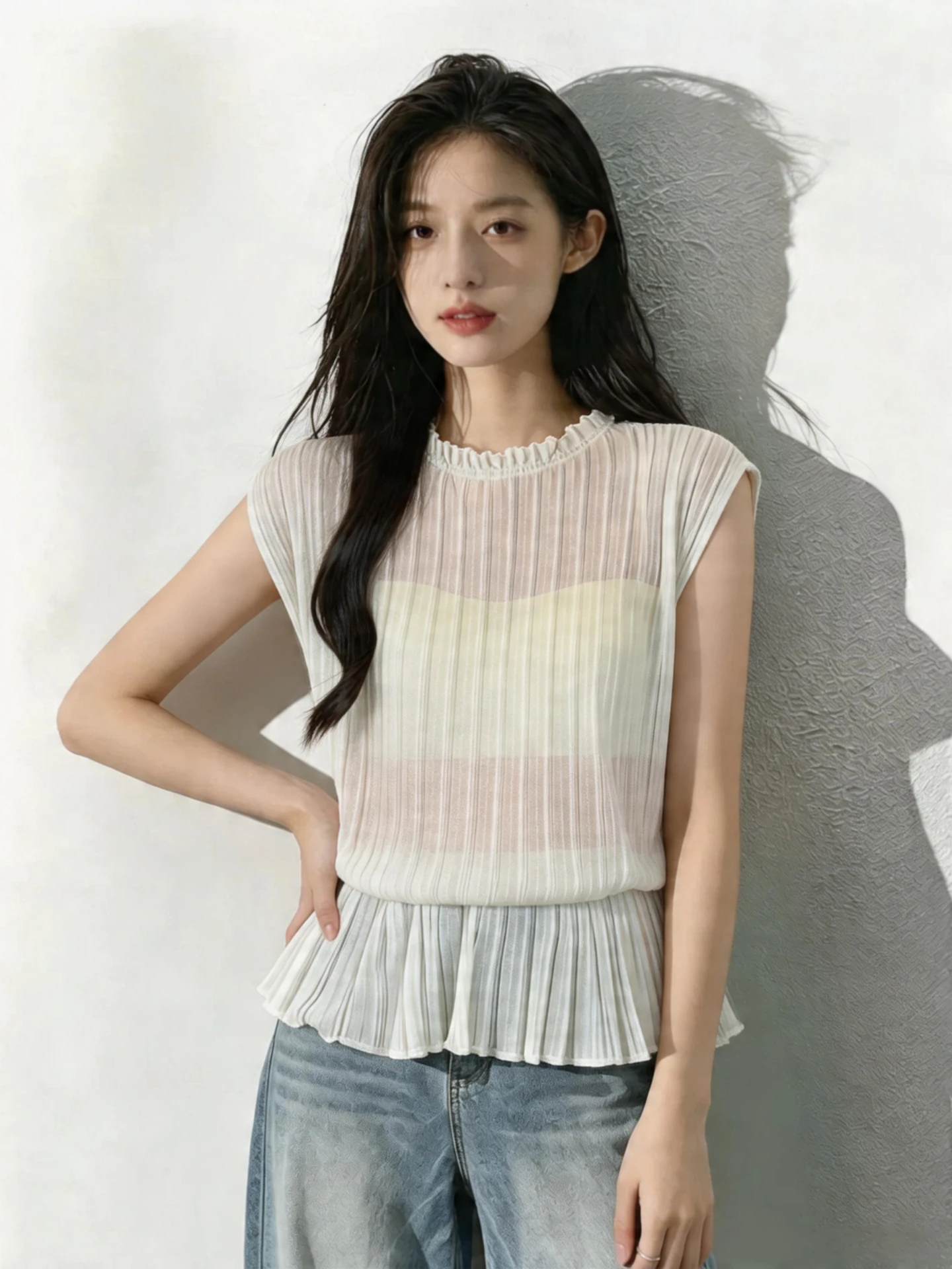 Women's Ice Silk Tank Top Short Sleeve Slimming Thin Style Layering T-Shirt Summer Fashion plus Size Transparent Outerwear
