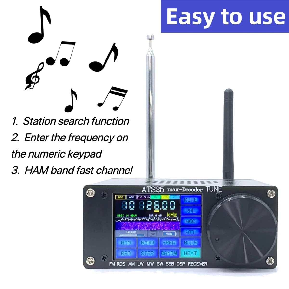 4.17 Air ATS25 Max Decoder Full Band Radio Receiver FM RDS AM LW MW SW SSB DSP Receiver Support 2.4inch Touch Screen&Y96A