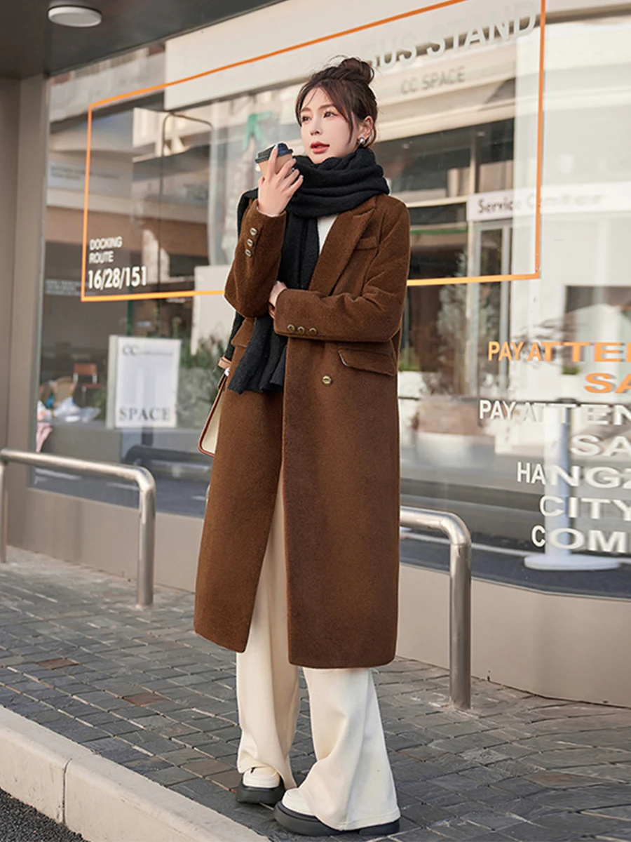 패셔너블한 테니드 울 코트 여성용 중간 길이 가을 겨울 다운 이너 라지 코트 다운 자켓 한국 스타일 출퇴근용...