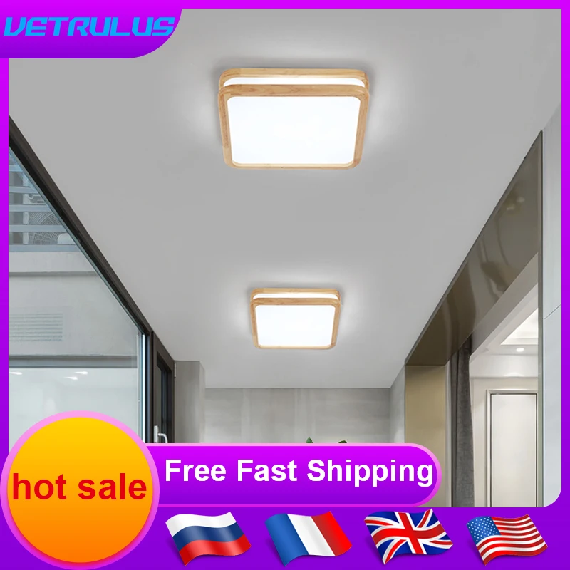 Modern Wooden Led Ceiling Lamp Aisle Light Bedroom Corridor Decor Balcony Minimalist Chandelier Pendant Light Bathroom Fixture