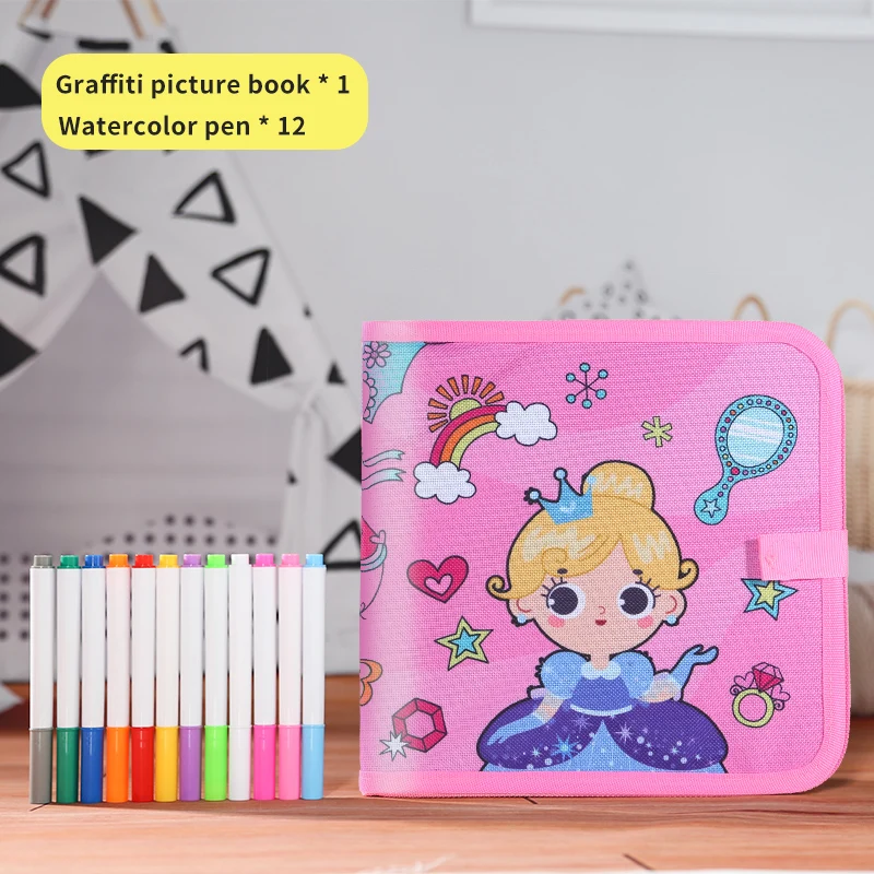 Le livre de tableau noir de dessin et d'écriture pour enfants peut être essuyé à plusieurs reprises et utilisé (stylo aquarelle de 12 couleurs inclus)