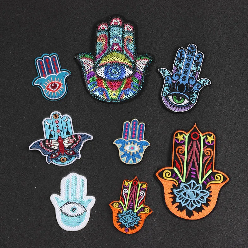 Punk Yoga Palm Iron On Patch for Clothing Embroidered Sewing Applique Woven Badge Sew-On Patches gesture GIRL