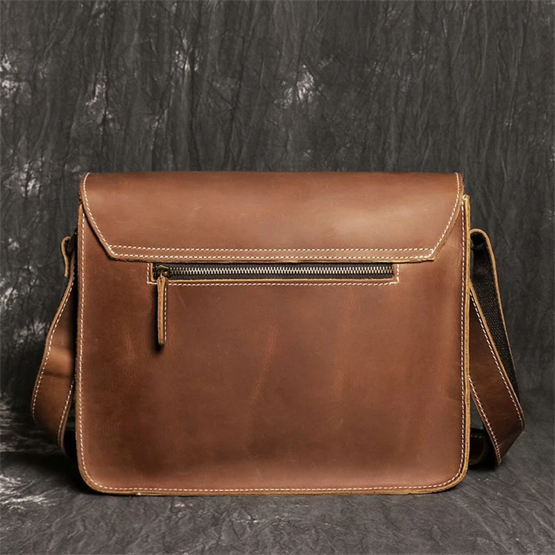 Nesitu High Quality Vintage Brown Black Top Grain Genuine Crazy Horse Leather Men Messenger Bags Cross Body Shoulder Bag M1001